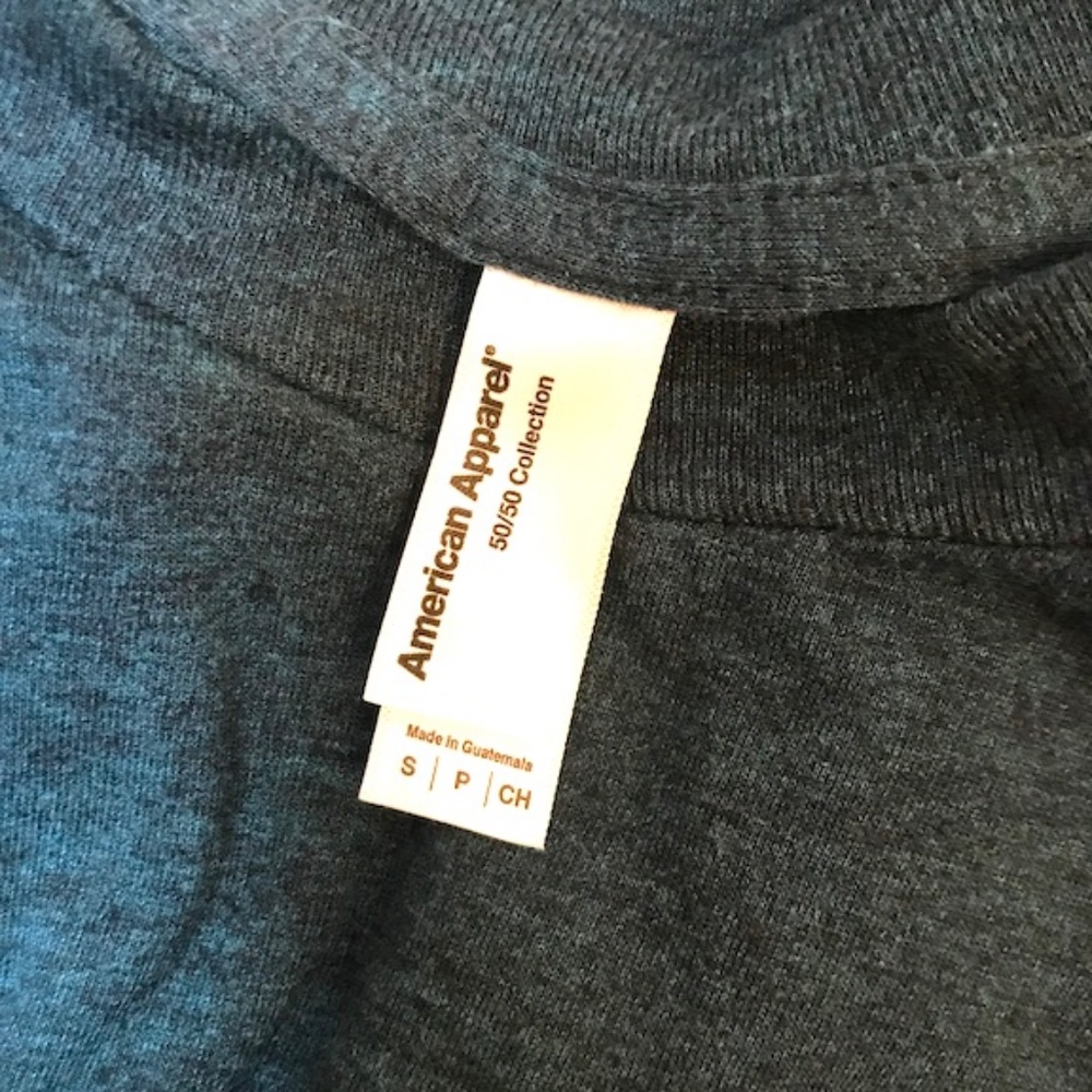 American Apparel Unisex 50/50 Short Sleeve Crewneck Small. Black Aqua Color. - Picture 9 of 11